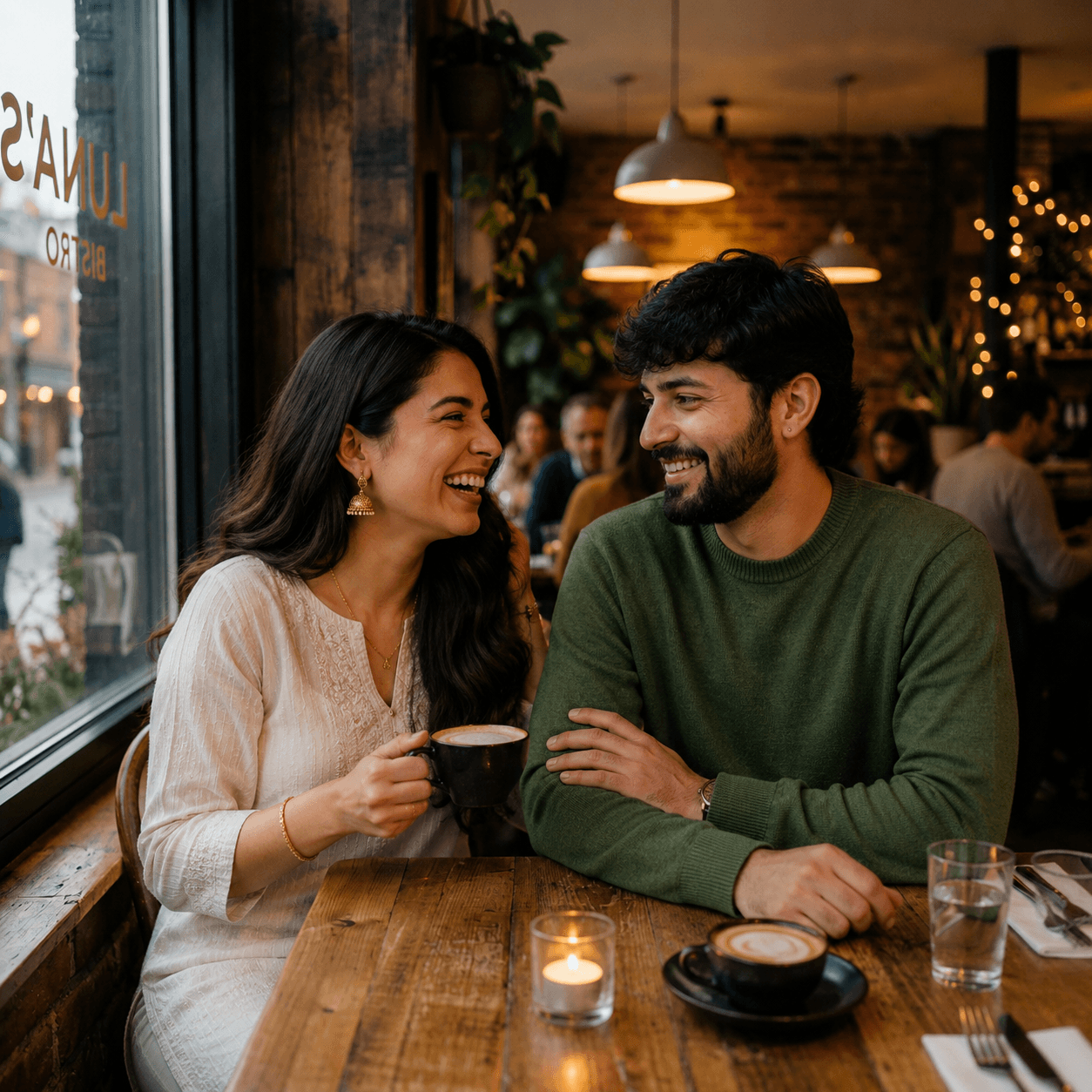 Two people connecting over coffee